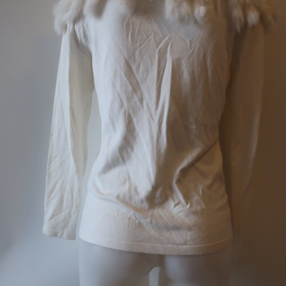 Metric Cream Sweater With Rabbit Hair & Lace Trim Sz M * - Picture 6 of 7